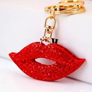 Red Lip Keychain with Gold Accents